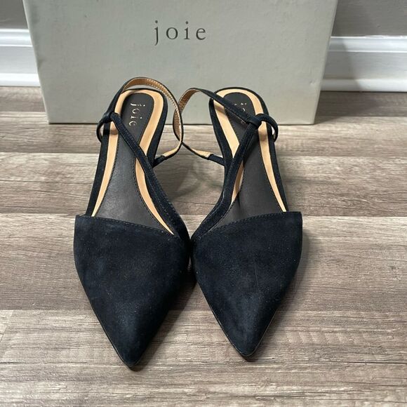 Joie Reno Black Suede Heels Slingbacks 36.5 US 6.5 snakeskin heel New - Picture 4 of 9